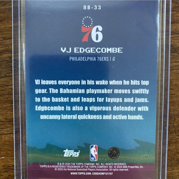2025-26 Topps Flagship 76ers VJ Edgecombe 8-Bit Ballers Insert Rookie Card - Picture 2 of 2